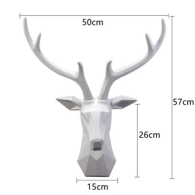 3D Hirschkopf Skulptur, weiß, geometrisch, Wanddekoration, 57cm, modernes Design, Wohnzimmer.