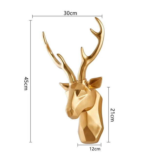 Goldene 3D-Hirschkopf-Skulptur, Wanddekoration, geometrisches Design, 45cm hoch.