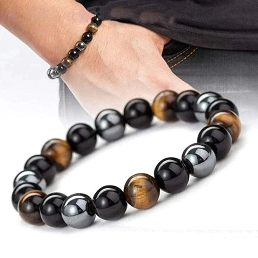 Armband aus Tigerauge und Onyx, elastisch, für Herren, modisch, Schmuck, Geschenkidee.