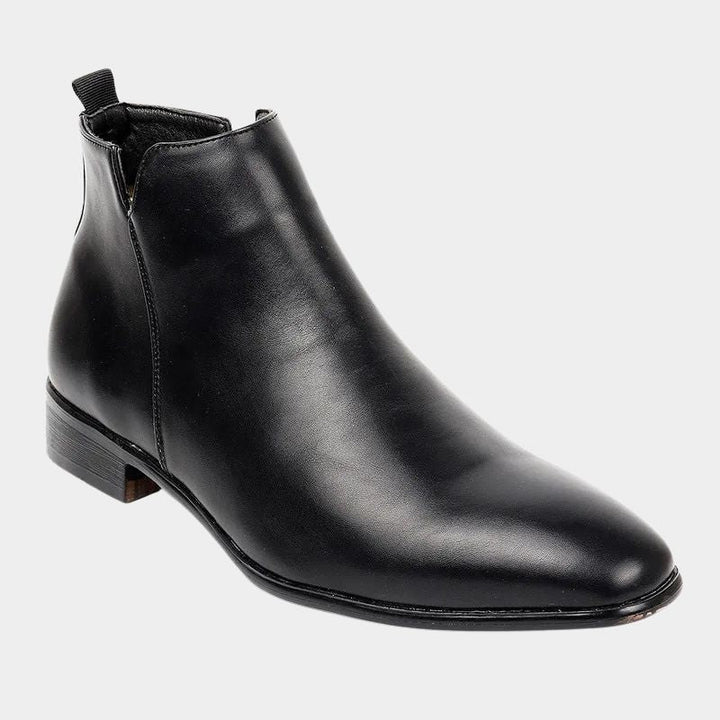 Schwarzer Lederstiefel für Herren, elegantes Design, Chelsea-Stil, rutschfeste Sohle.