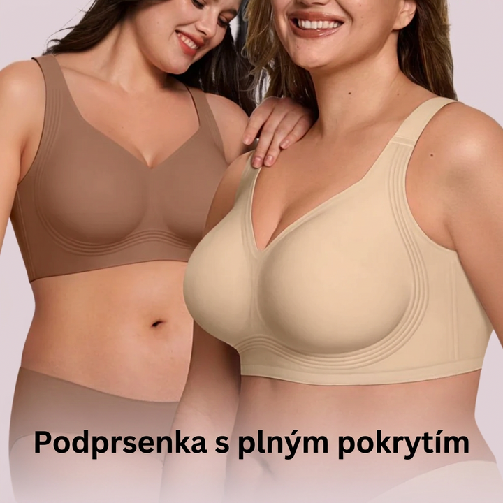 Dvě usměvavé modelky v hnědé a béžové podprsence s plným krytím košíčků 7