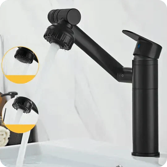 Schwarzer Küchenarmatur mit ausziehbarem Sprühkopf, modernem Design, Wasserhahn.