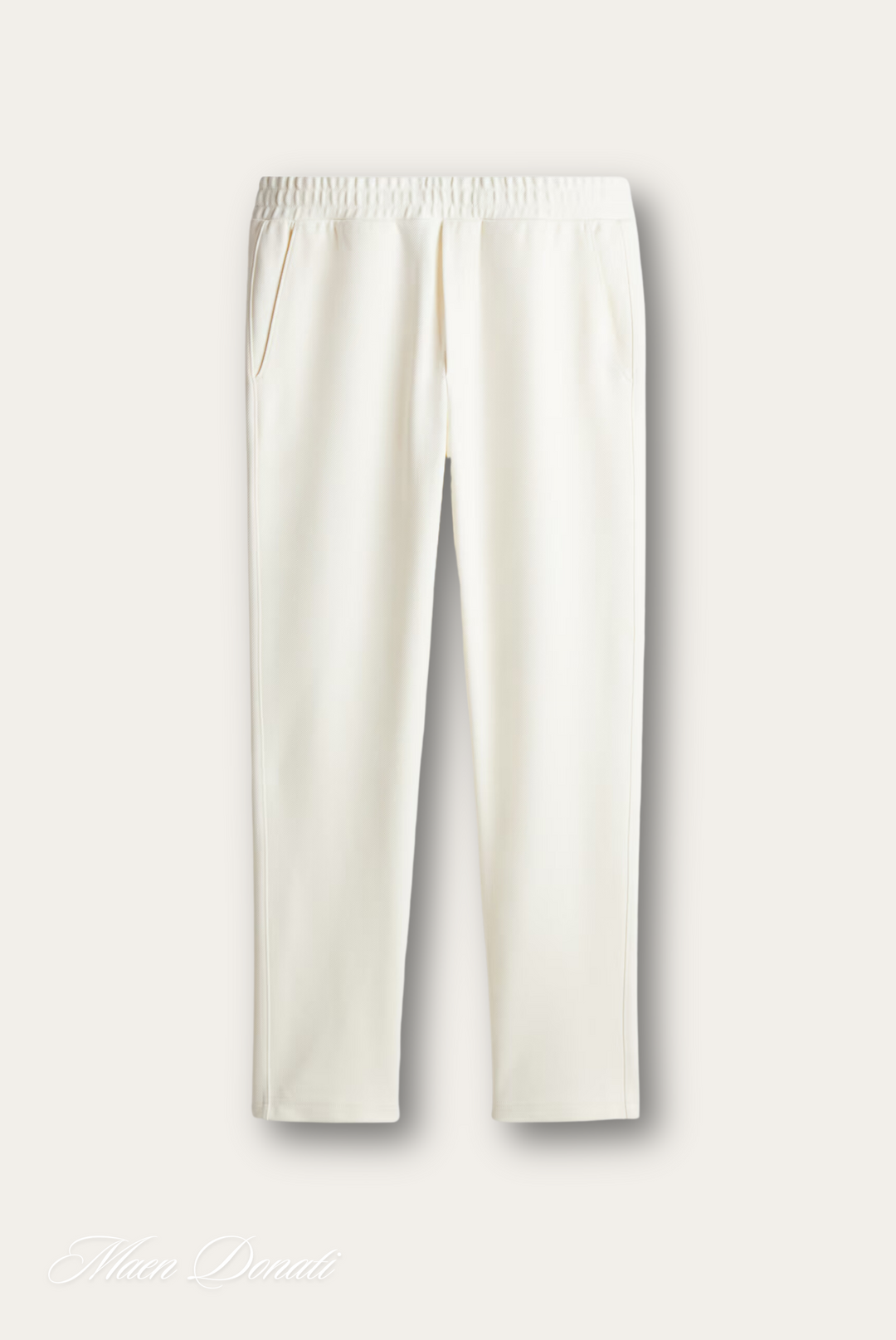 Weiße Damenhose, elastischer Bund, elegante Freizeitmode, Milano Design.