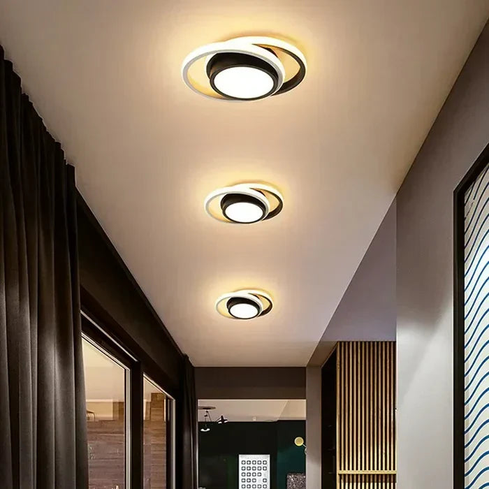 Moderne LED-Deckenleuchte, schwarz-weiß, rund, energiesparend, für Wohnzimmerbeleuchtung.