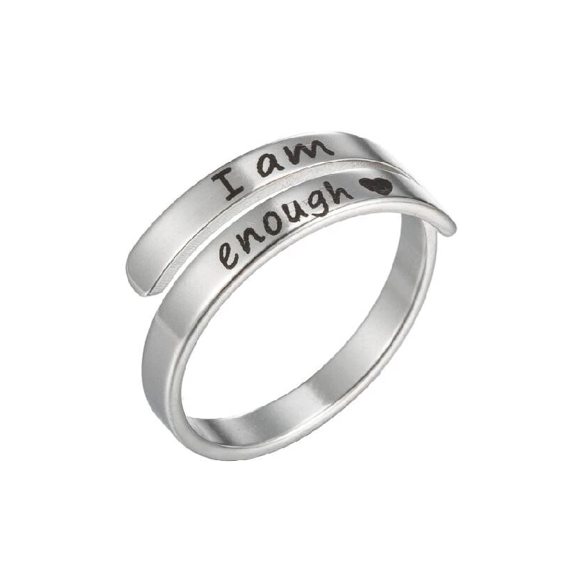 Silberner Ring mit Gravur "I am enough", verstellbar, Schmuck für Selbstbewusstsein.