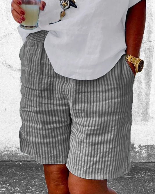 Pruhované dámské šortky z bavlny a lnu – Nina