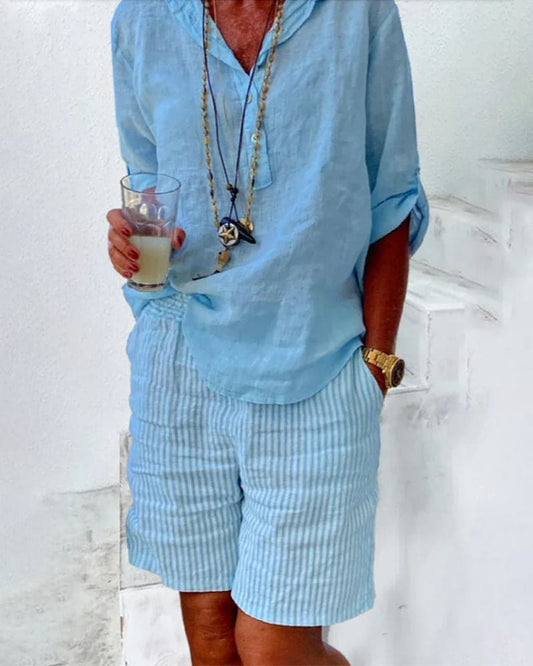 Pruhované dámské šortky z bavlny a lnu – Nina