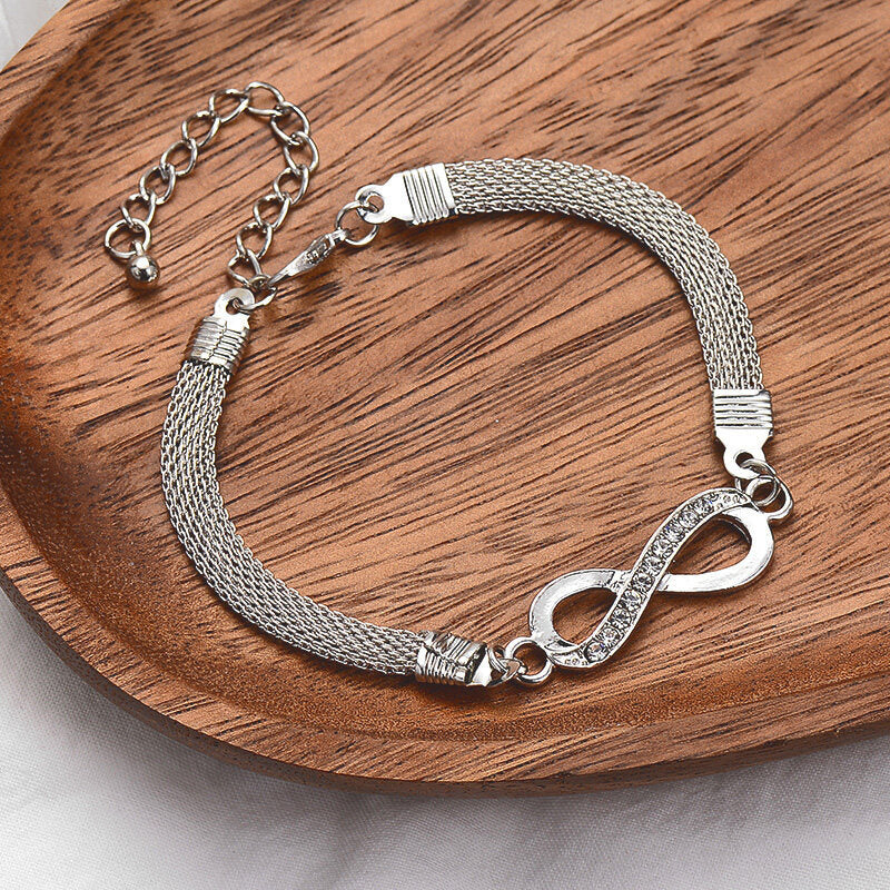 Silberarmband mit Unendlichkeitssymbol, verstellbar, Damen, modisch, Geschenkidee.