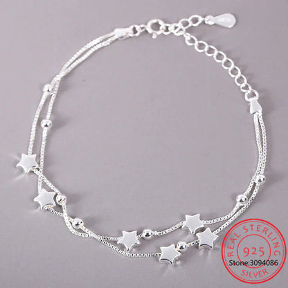 Silberarmband mit Sternanhängern, 925 Sterling Silber, Damen Schmuck, elegant, modisch.