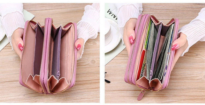 Damen-Geldbörse rosa Leder, Reißverschluss, geräumig, Kartenfächer, Bargeld, stilvoll.