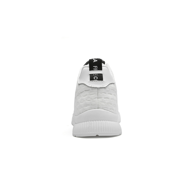 Weiße Sneaker Rückansicht, atmungsaktives Mesh, sportlich, modisch, Unisex-Sportschuhe.