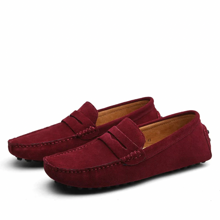 Rote Wildleder-Mokassins für Herren, rutschfeste Sohle, elegantes Design, Freizeitmode.