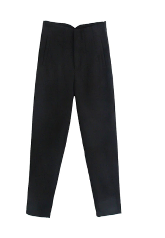 Schwarze Damenhose, hohe Taille, elegant, Business-Look, Baumwolle, klassischer Stil.