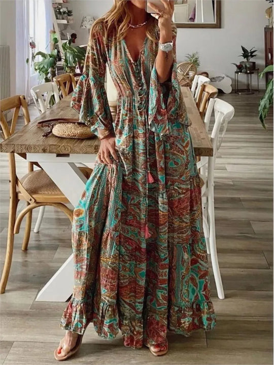 Boho-maxi šaty s volným střihem a detaily – Amira