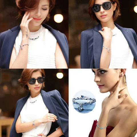 Damenarmband Silber mit blauen Kristallen, elegantes Schmuckstück, modisches Accessoire.