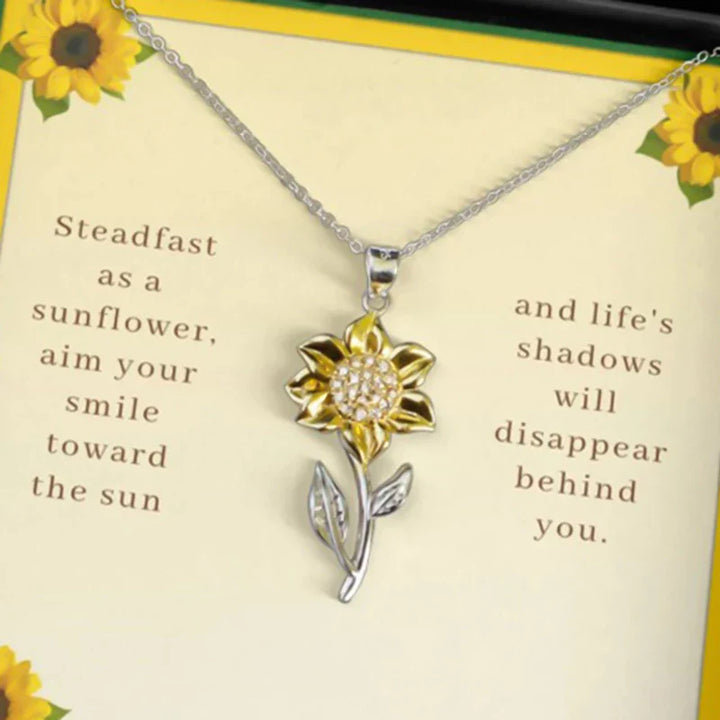 Silberne Sonnenblumen-Halskette mit gelbem Anhänger, Geschenkbox, Schmuck für Frauen.