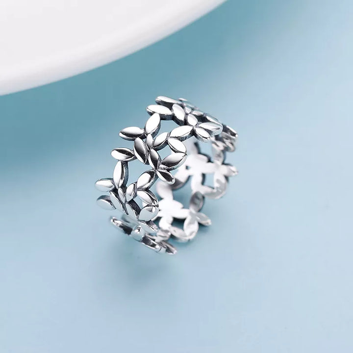 Silberner Blumenring, offenes Design, filigran, Damenring, Schmuck, Geschenkidee