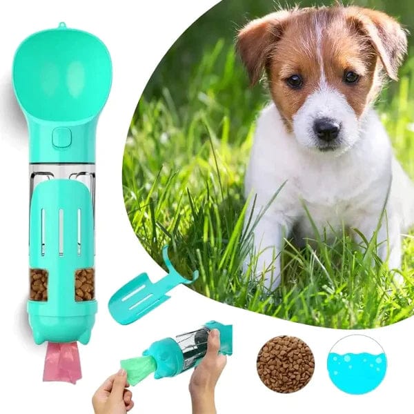 Blau 3-in-1 Hunde-Trinkflasche mit Futterbox, 300ml, tragbar, für unterwegs.