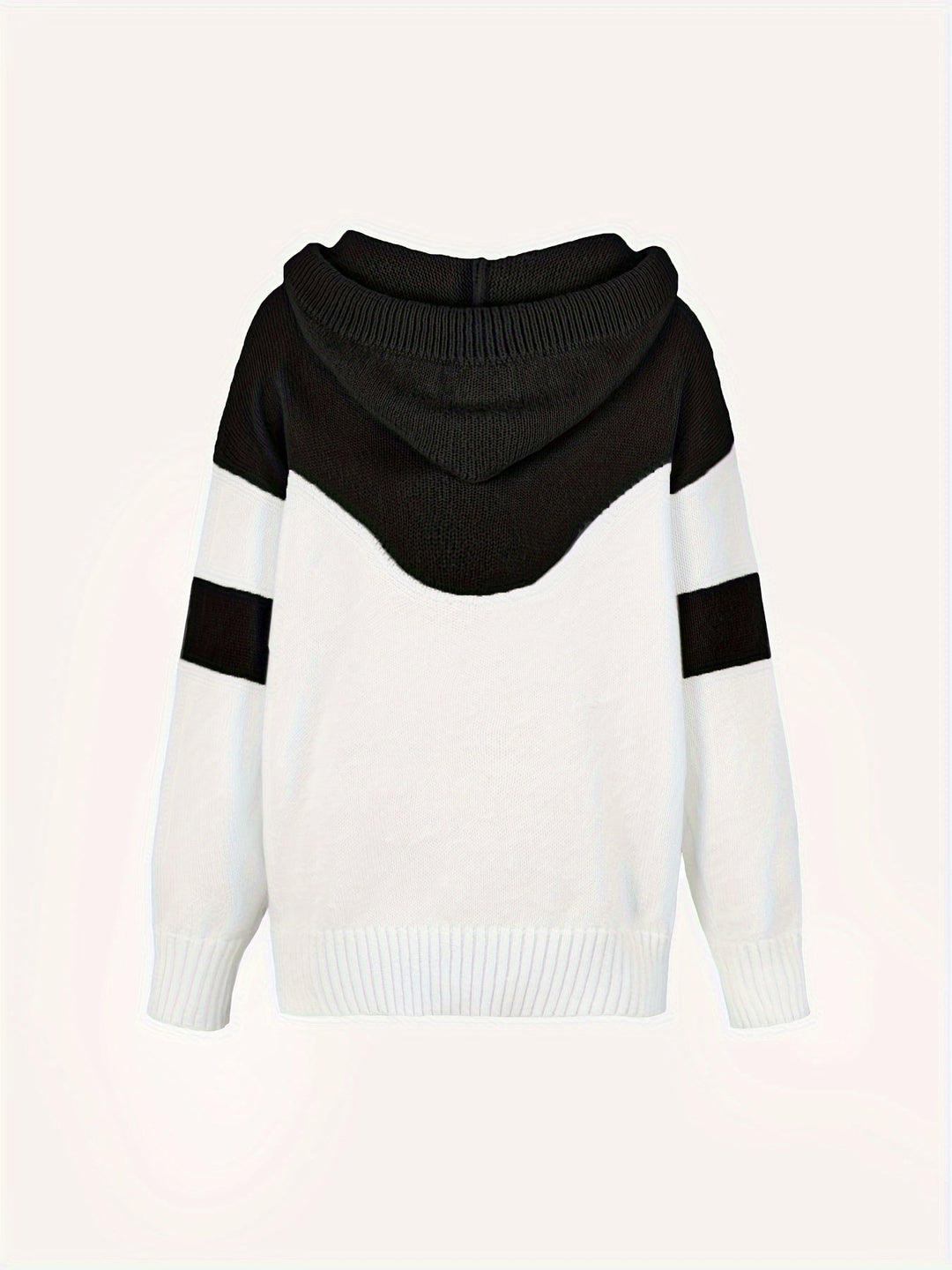Schwarz-weißer Kapuzenpullover, Strick, Unisex, modisch, warm, Freizeitkleidung.