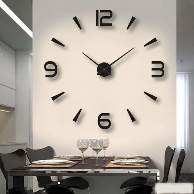 3D Wanduhr Schwarz Modernes Design Wohnzimmer Dekoration Uhrzeit Anzeige Minimalistisch