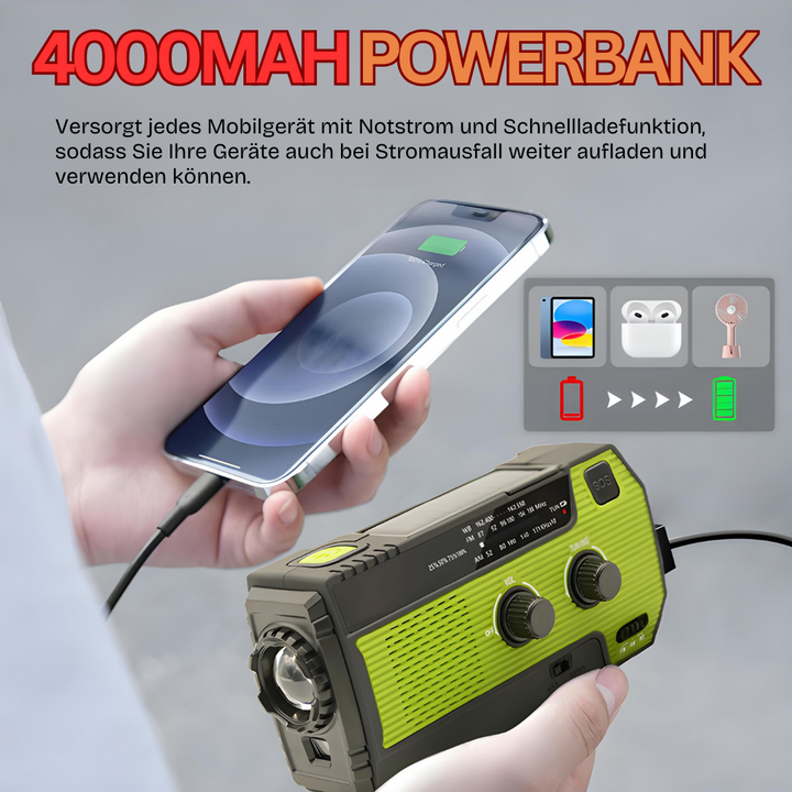 Grüne 4000mAh Powerbank lädt Smartphone, tragbares Ladegerät, USB-Anschluss, kompakt.