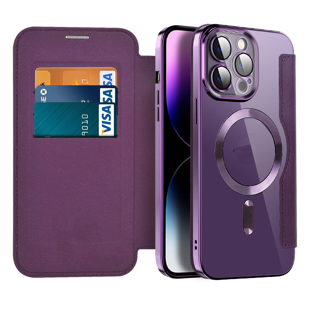 Kožené flipové pouzdro s magnetickou adsorpcí a RFID ochranou – Valtrix (1+1 ZDARMA)