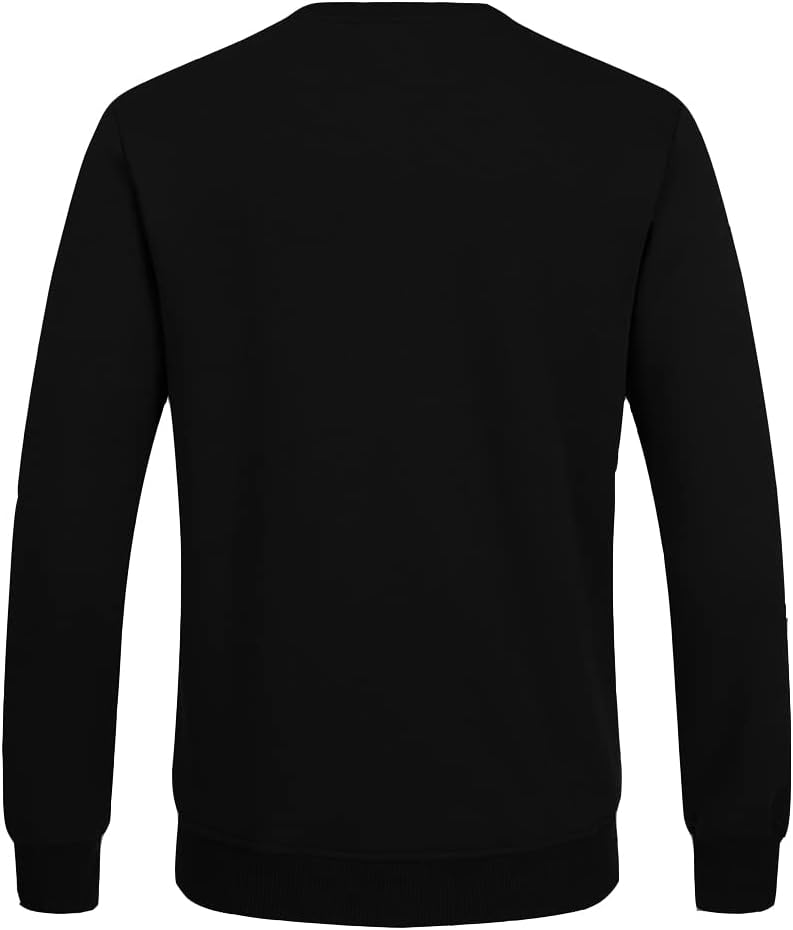 Schwarzer Herrenpullover, langärmelig, Baumwolle, Rückansicht, modisch, bequem, Freizeitkleidung.