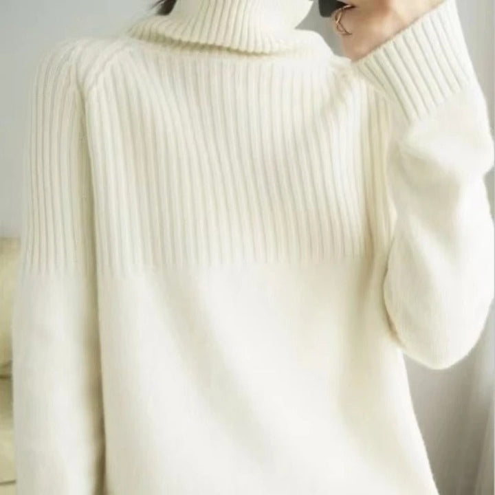 Weiße Rollkragenpullover Damen, Strick, Wintermode, warm, elegant, bequem, modisch.
