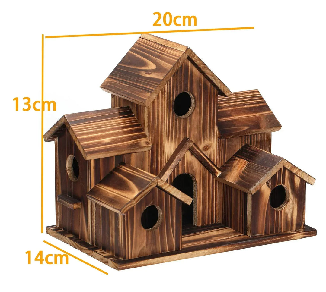 Rustikaler Holz-Vogelhaus, braun, 20x14x13cm, ideal für Gartendekoration und Vogelbeobachtung.