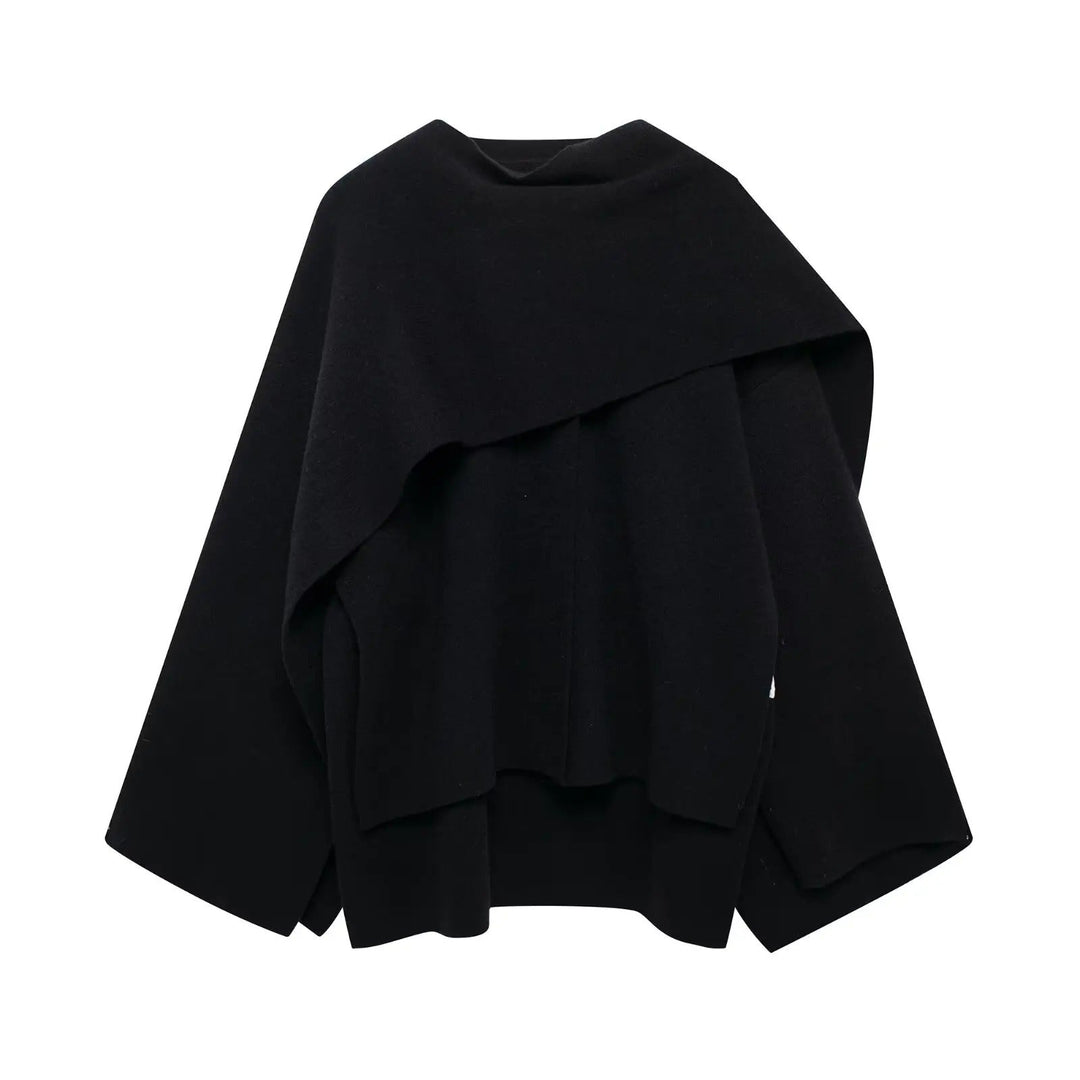Schwarzer Wollponcho Damen, elegant, warm, modisch, Herbst Winter, vielseitig, hochwertig.