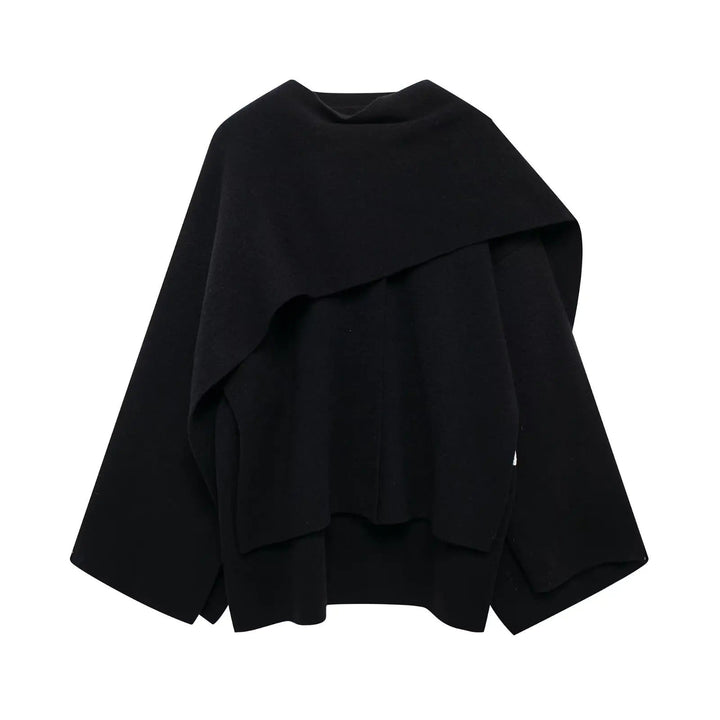 Schwarzer Wollponcho Damen, elegant, warm, modisch, Herbst Winter, vielseitig, hochwertig.