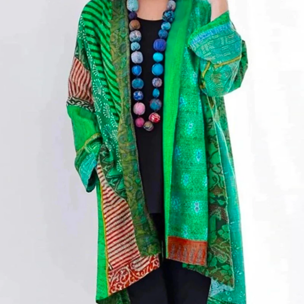 Podzimní boho pletený cardigan s barevným podzimním vzorem – Maravilla