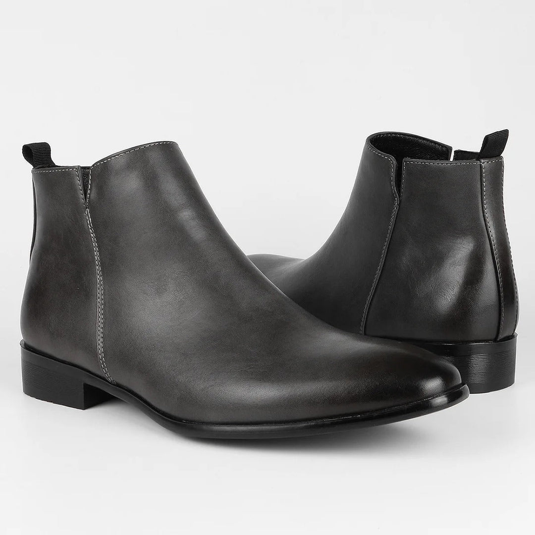 Dunkelgraue Chelsea Boots aus Leder für Herren, elegant, rutschfeste Sohle.