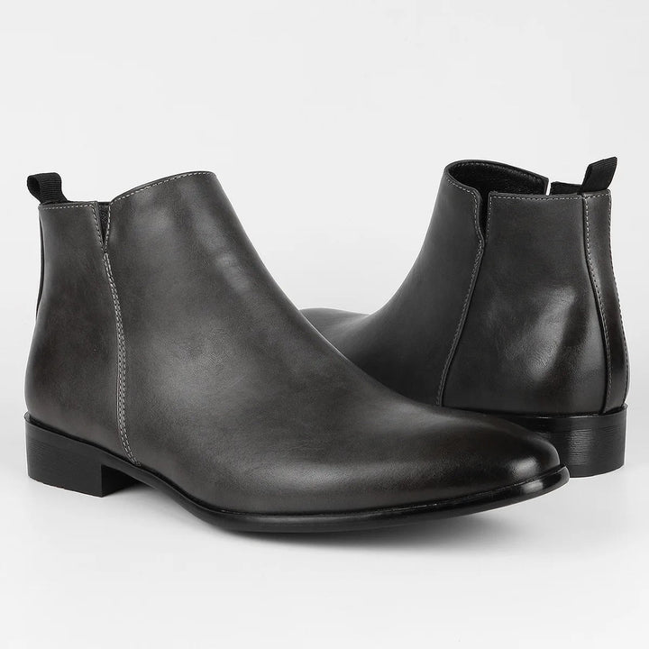 Dunkelgraue Chelsea Boots aus Leder für Herren, elegant, rutschfeste Sohle.