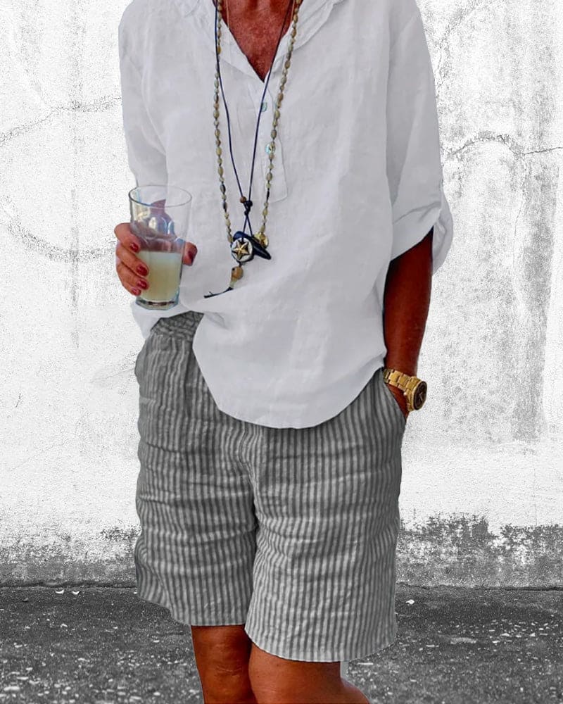 Pruhované dámské šortky z bavlny a lnu – Nina