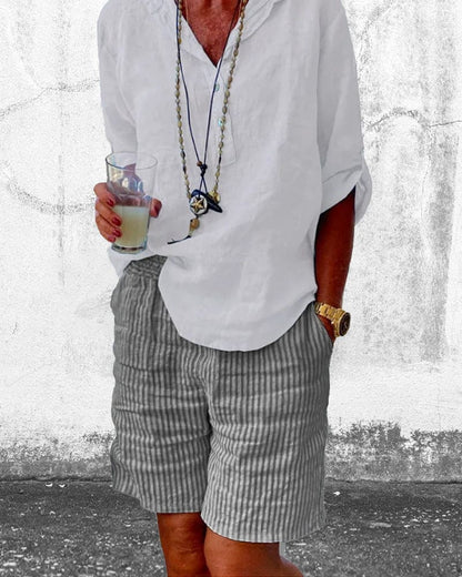 Pruhované dámské šortky z bavlny a lnu – Nina