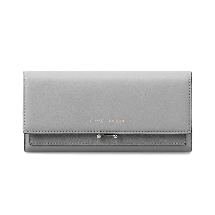 Graue Damen-Geldbörse aus Leder, klassisches Design, eleganter Stil, praktische Aufbewahrung.