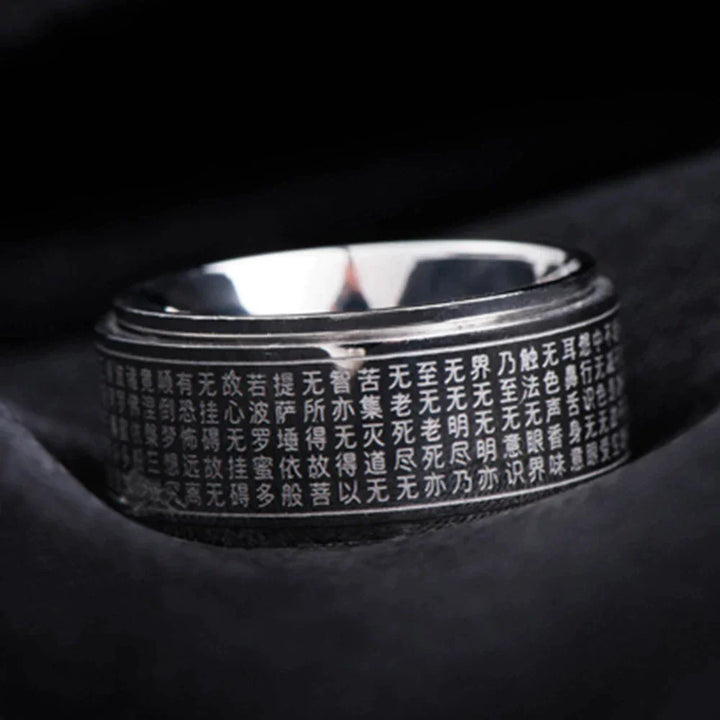Schwarzer Edelstahlring mit chinesischen Schriftzeichen, Herrenring, modisches Accessoire.