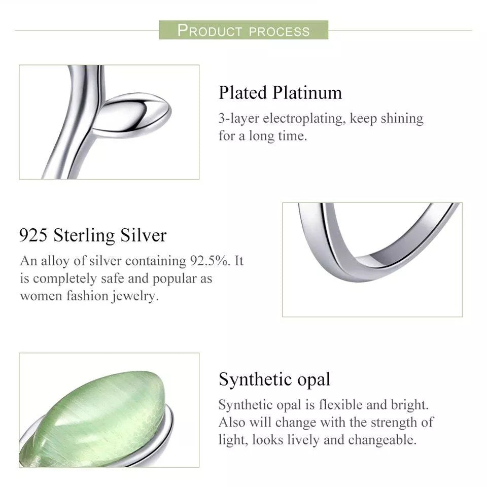 Platinierter Ring, 925er Sterlingsilber, synthetischer Opal, langlebig, glänzend, modisch.