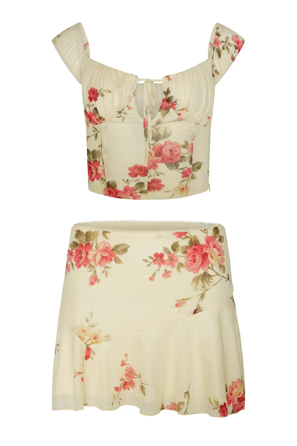 Dvoudílná letní sada pro ženy s květinovým topem a minisukní – Malia