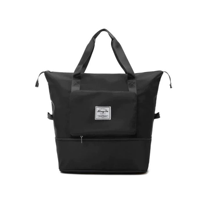 Schwarze, wasserdichte Reisetasche mit Reißverschluss und Tragegriffen, ideal für Reisen.