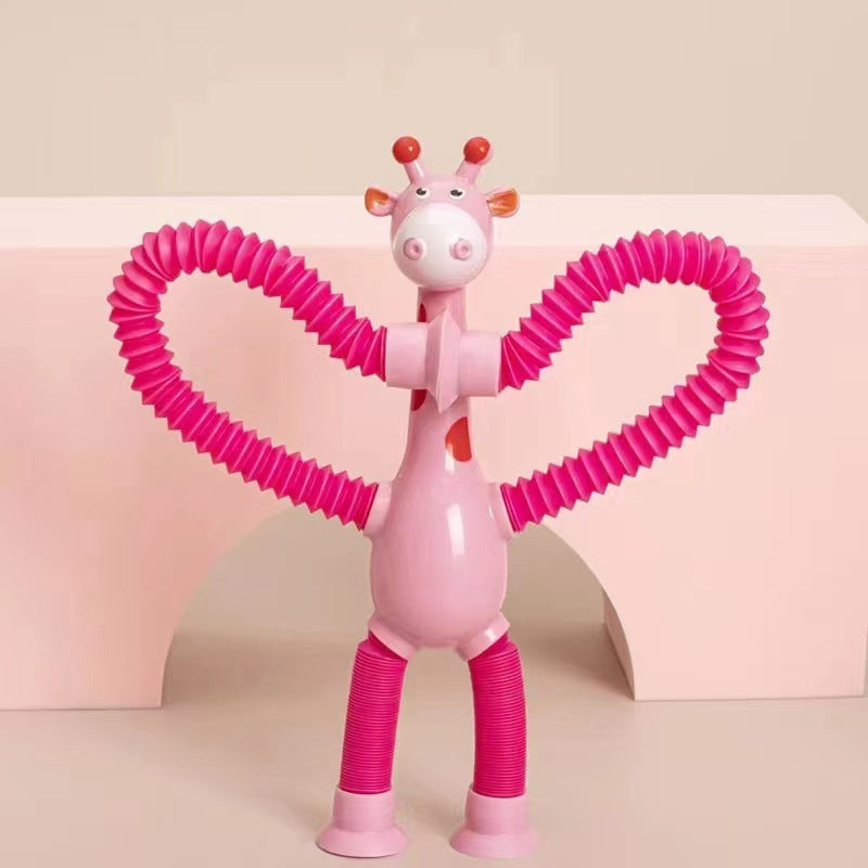 Rosa Giraffen-Spielzeug mit flexiblen Armen, Kinderzimmer-Dekoration, Kunststoff, modern.