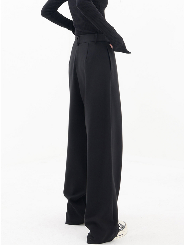 Schwarze Damenhose, weit geschnitten, elegant, aus Baumwolle, modisch, für Büro und Freizeit.