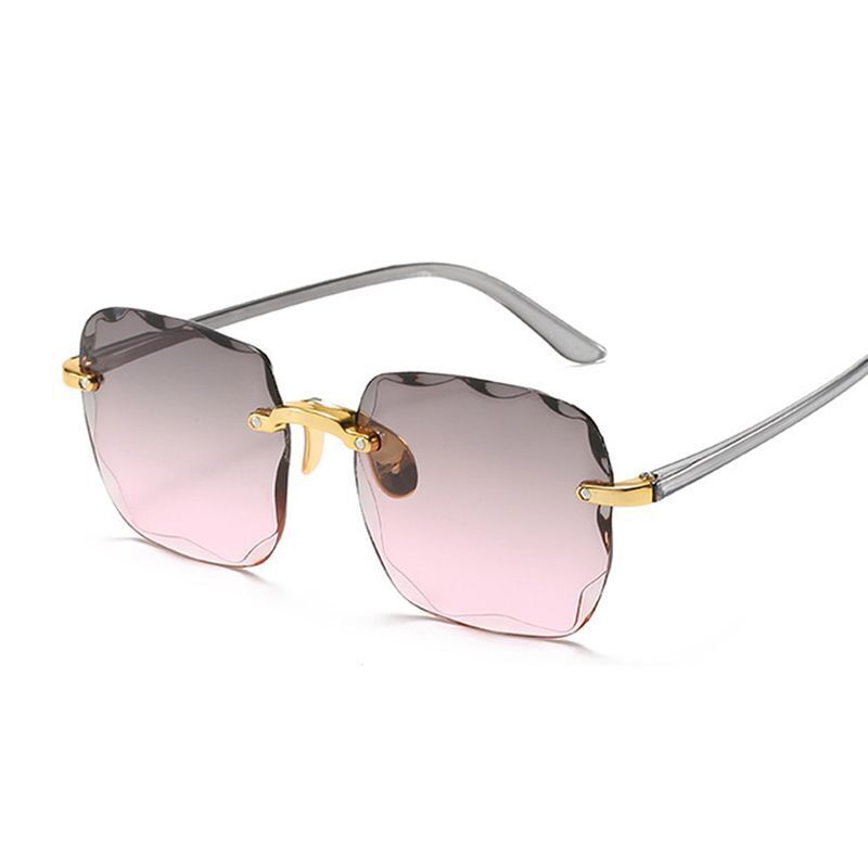 Rosa Sonnenbrille Damen, randlos, quadratisch, goldene Bügel, modisch, UV-Schutz.