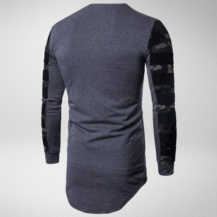 Langarmshirt Herren, grau, Camouflage-Ärmel, Baumwolle, modisch, bequem, Freizeitkleidung