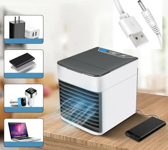 Tragbare Mini-Klimaanlage, USB-betrieben, weiß, für Schreibtisch, energiesparend, leise.