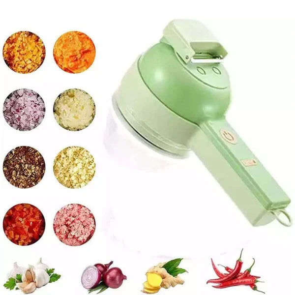 Grüner elektrischer Gemüseschneider, 4-in-1, USB, für Küche, Zerkleinerer, langlebig.