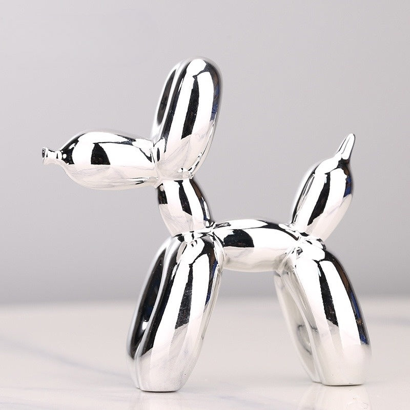 Silberne Ballonhund-Skulptur, modernes Design, glänzend, dekorative Kunst, Wohnzimmer-Deko.