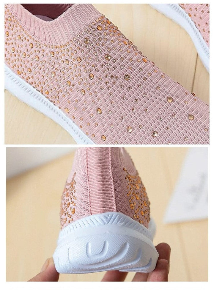 Rosa Damen-Sneaker mit Strass, atmungsaktiv, rutschfeste Sohle, modisch und bequem.
