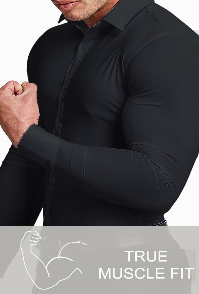 Schwarzes Muskelshirt für Herren, eng anliegend, langärmelig, elastisch, Fitnessmode.